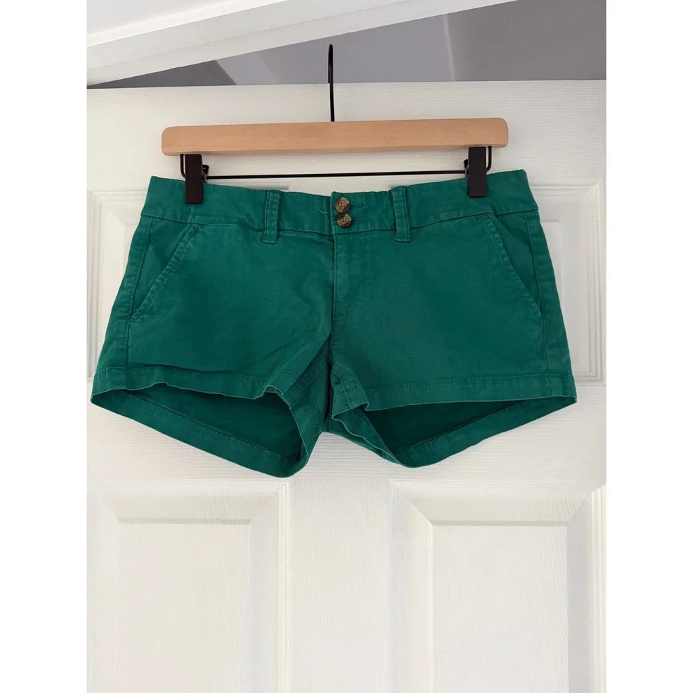 Y2K American Eagle Micro Chino Shortie Shorts Green Retro Preppy‎